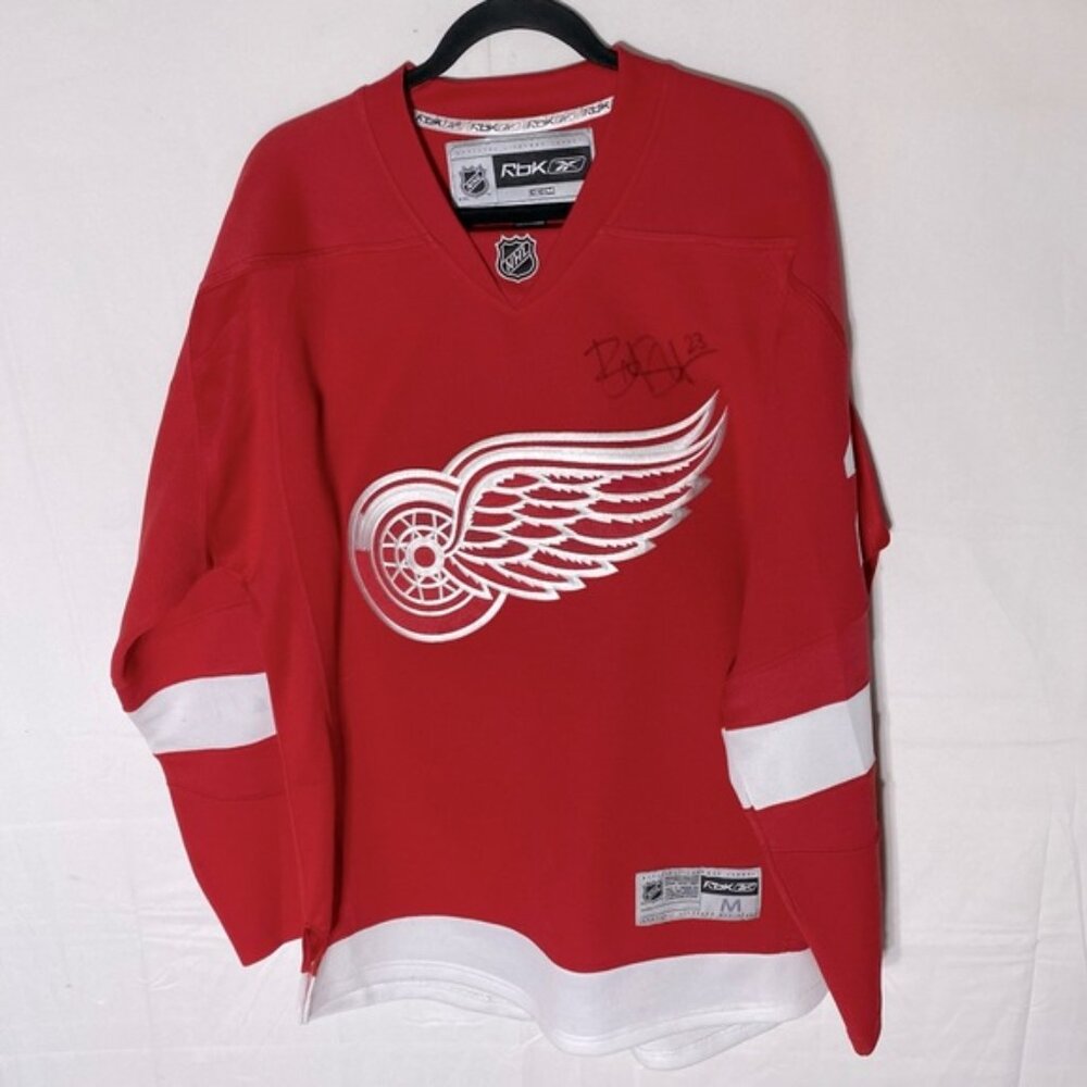 NHL RBK Detroit Red Wings Signed Brad Stuart #23 Red White Replica Hockey Jersey